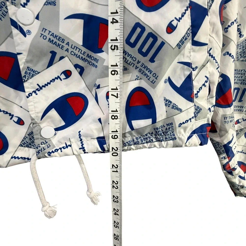 Champion‎ 100 Year Anniversary Cropped Coach Jacket M AOP Logo Y2K Streetwear